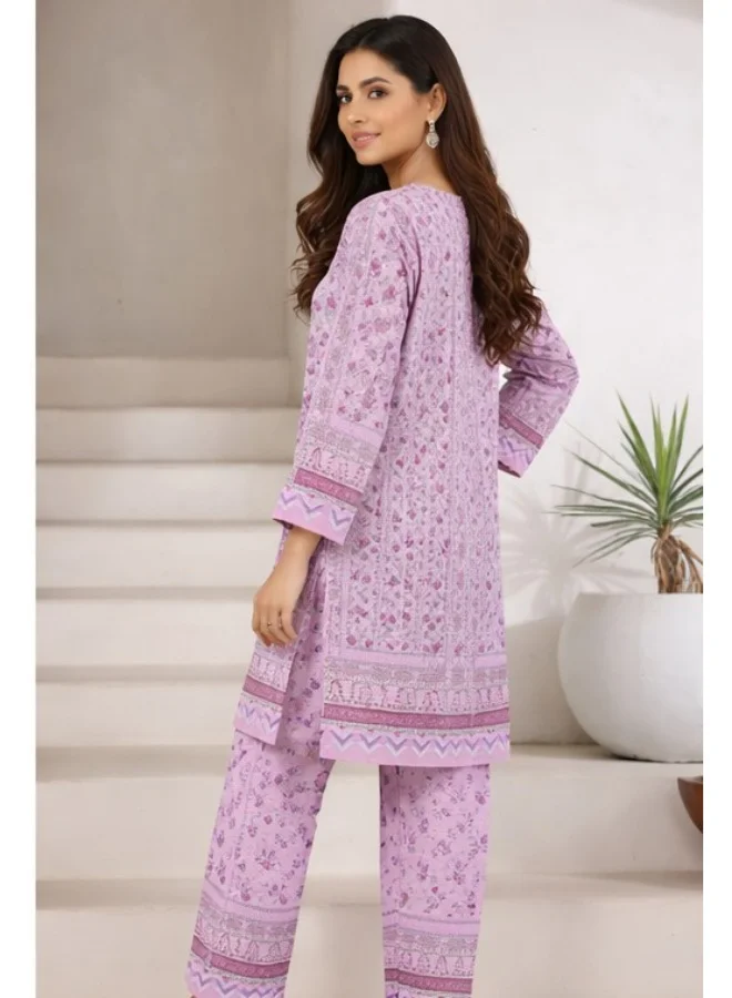 باناش برييا طقم باكستاني من القطن البنفسجي المطبوع بالزهور | فستان نسائي باكستاني طقم كورتا وبنطال سلوار بنقش زهري | مناسب للارتداء اليومي والمناسبات الاحتفالية